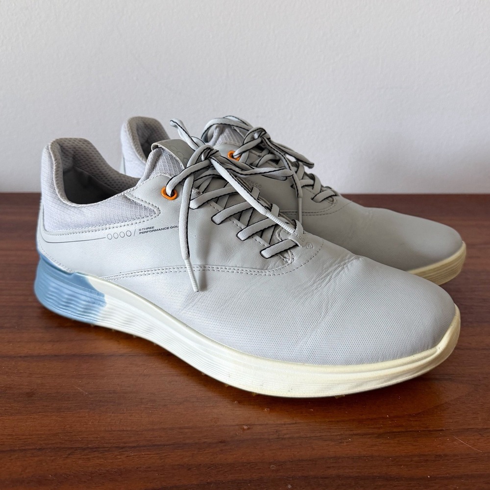 ECCO Men's 9-9.5 S-Three Golf Shoes Gray Blue Spikeless Performance Sneakers